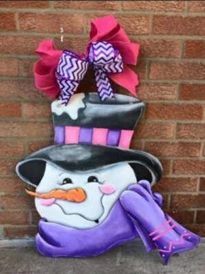 Winter Snowman With scarf And Top Hat Door hanger