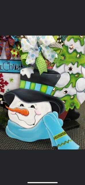 Winter Snowman With scarf And Top Hat Door hanger