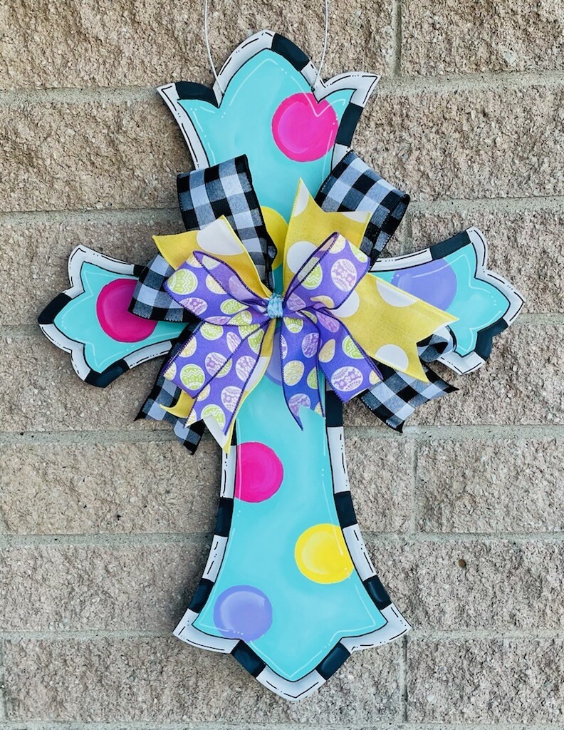 Easter Polka Dotted Cross Door Hanger 