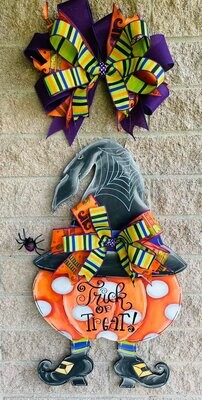 Halloween Pumpkin Hat with Witch Feet Door Hanger
