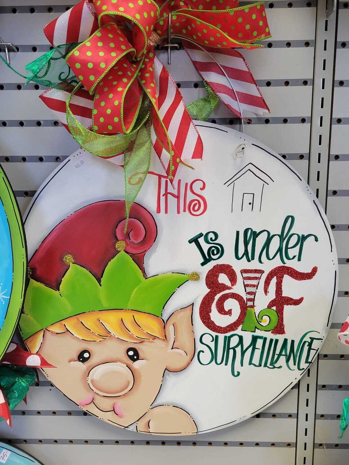 Christmas Elf Surveillance Circle Door Hanger