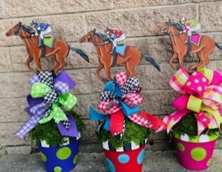 Derby Jockey on Horse Stake and Flower Pot