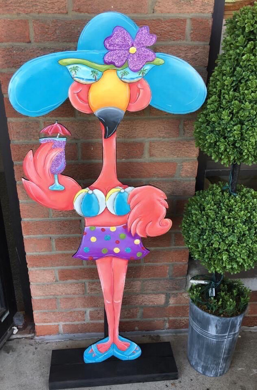 Spring/Summer Flamingo With Hat Door Hanger or Stand