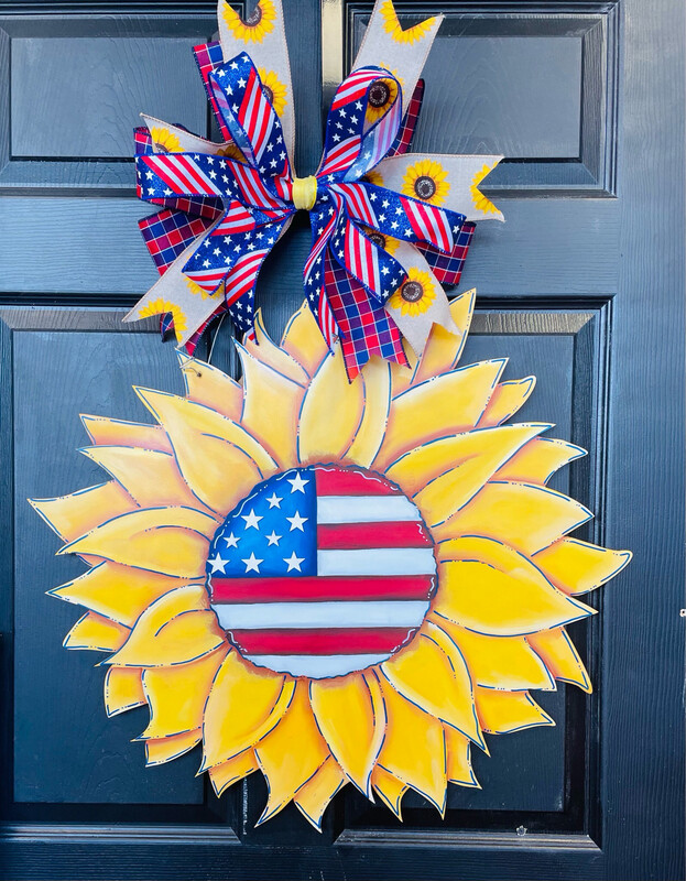 4th of July/Patriotic All American Sunflower Door Hanger