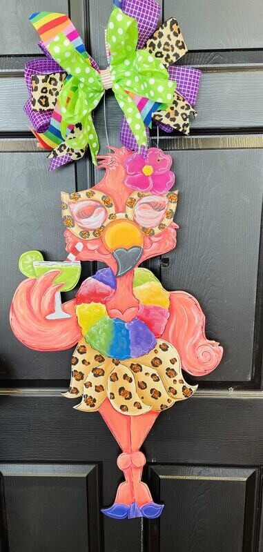 Spring/Summer Flossie Flamingo Door Hanger or Stand