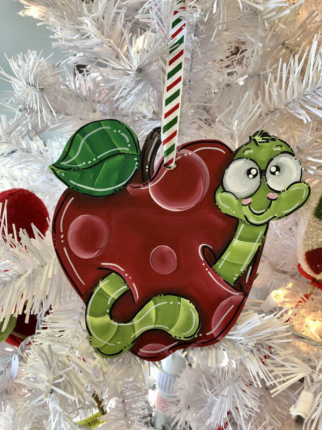 Ornaments--Apple with Worm--Teacher--Personalized