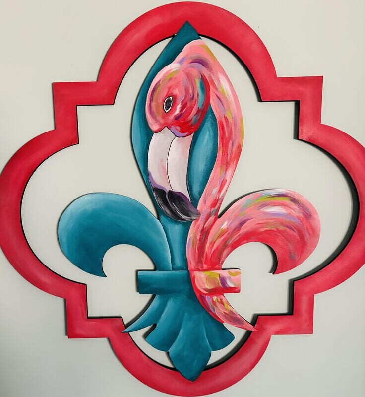 Spring/Summer Flamingo Fleur De Lis in Quatrefoil