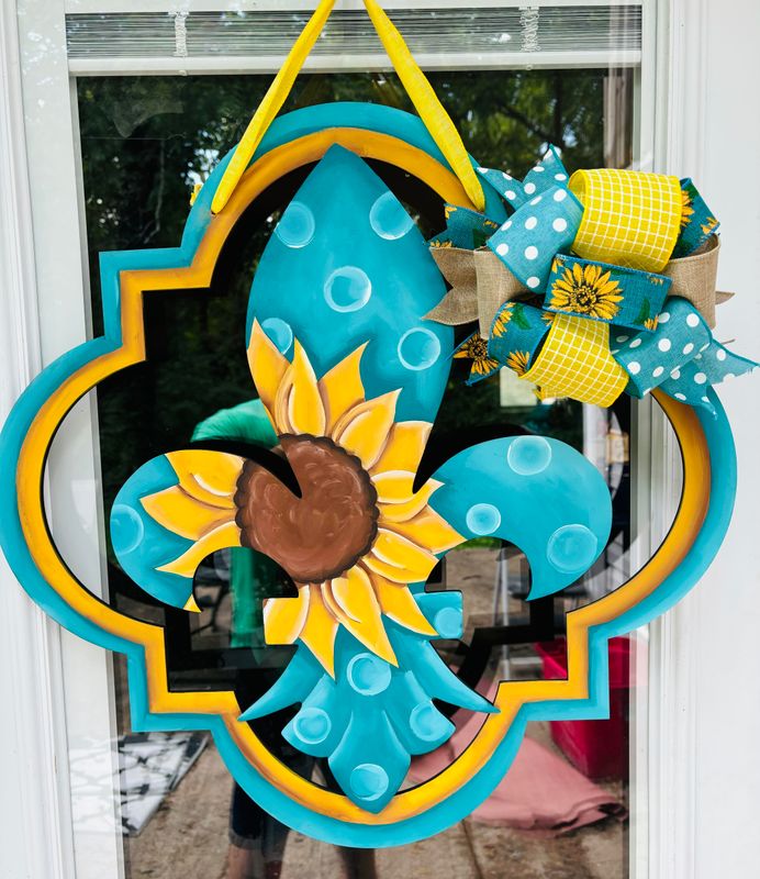Sunflower Fleur De Lis in Quatrafoil Door Hanger
