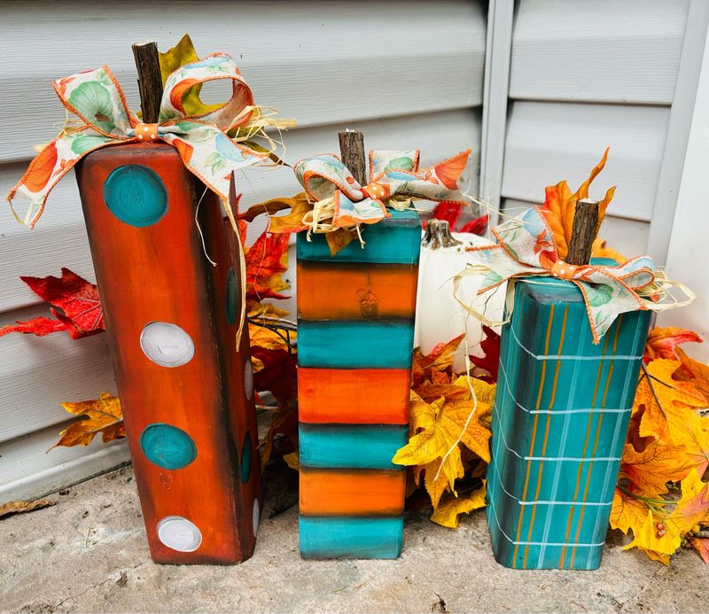 Fall Pumpkin Posts Teal Tallest 14”