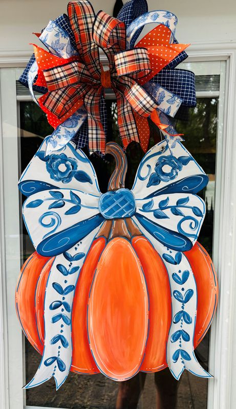 Fall Pumpkin with Bow Door Hanger