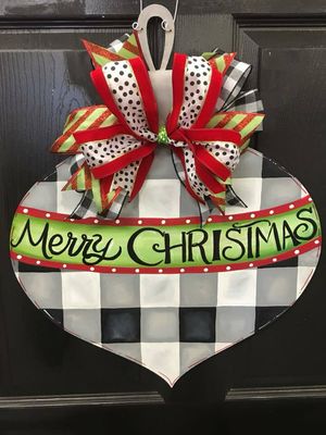Christmas Buffalo Plaid Ornament Door Hanger