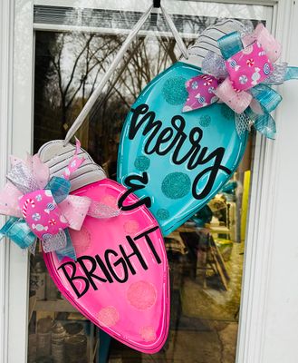 Christmas--Merry and Bright Lightbulb Door Hanger