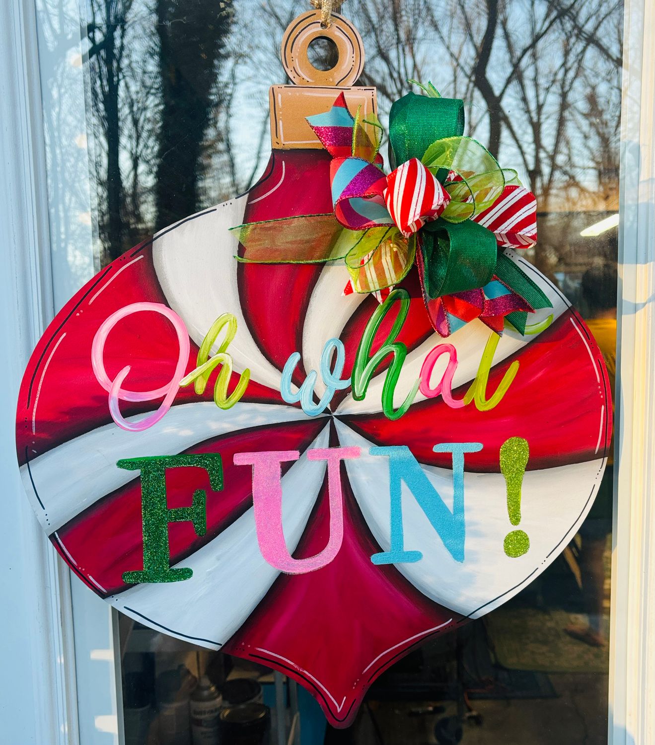 Christmas--Oh What Fun Teardrop Ornament Door Hanger