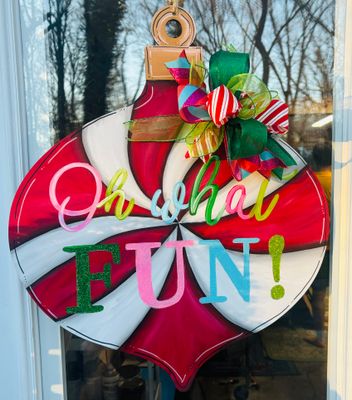 Christmas--Oh What Fun Teardrop Ornament Door Hanger