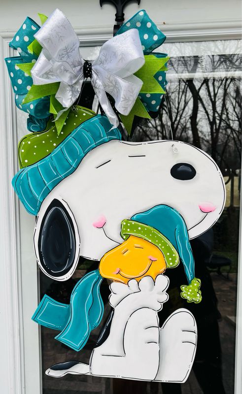 Snoopy And Woodstock Winter Door Hanger