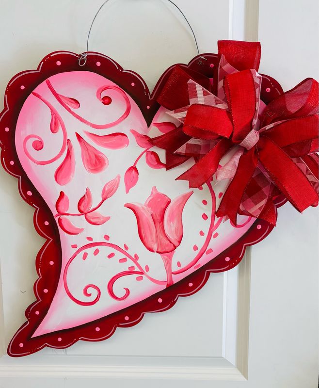Valentines Pink And Red Floral Heart
