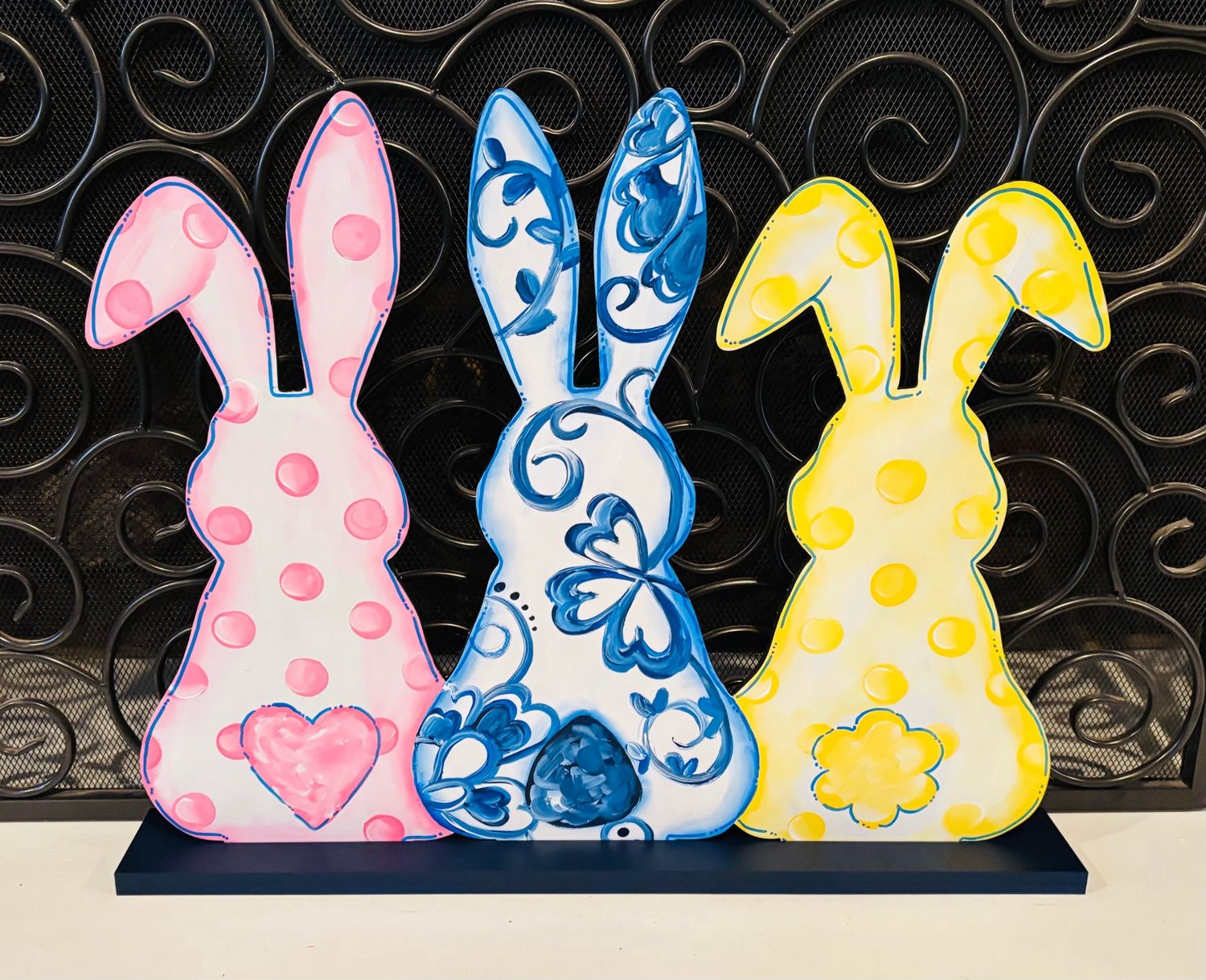 Trio Bunny Chinoiserie Painted