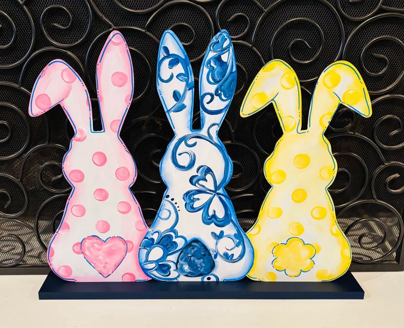 Trio Bunny Chinoiserie Painted