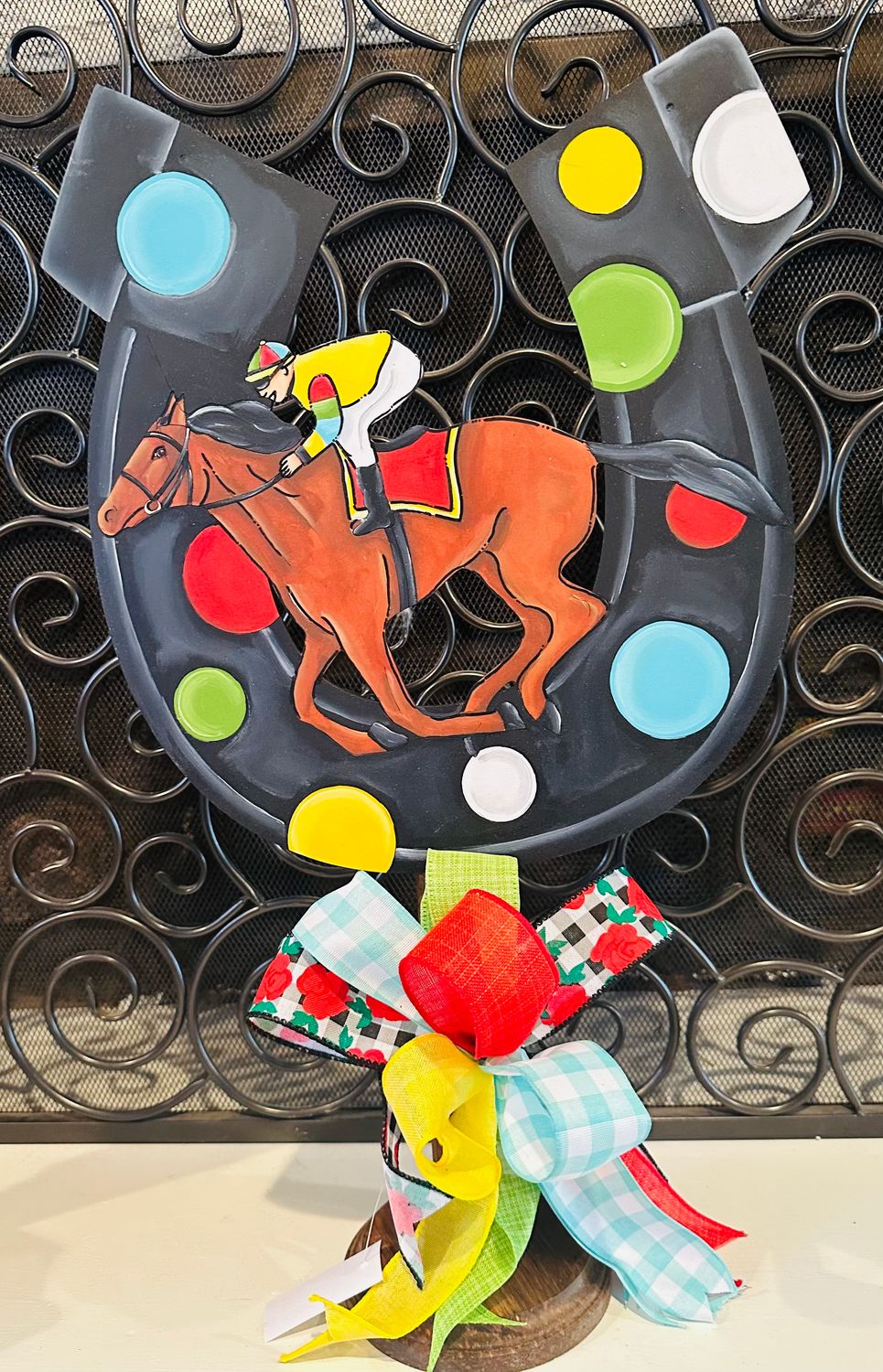Derby-Jockey and Horse in Horseshoe Table Topper-Printed