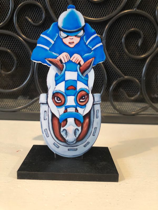 Derby Front Facing Jockey and Horse in a Horseshoe