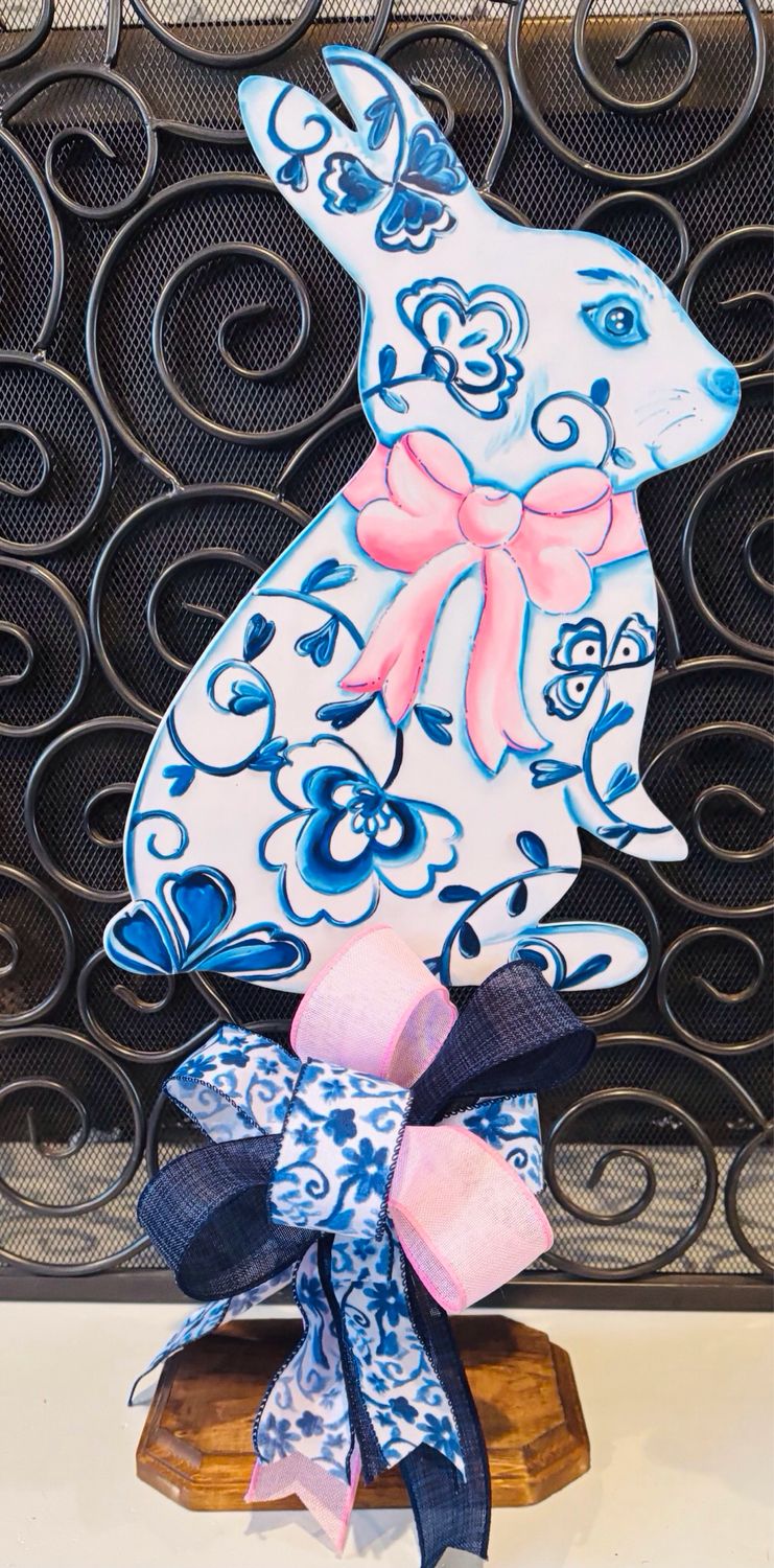 Easter Chinoiserie Bunny Table Topper