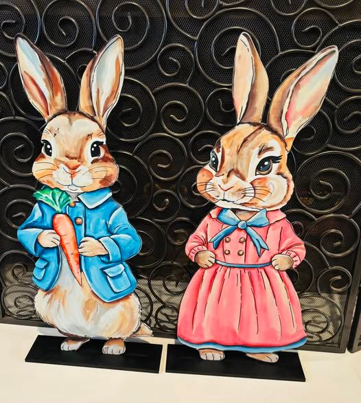 Easter Peter Rabbit and Flopsy Rabbit Door Hanger or Stand