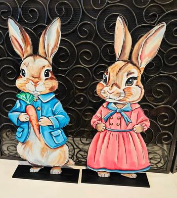 Easter Peter Rabbit and Flopsy Rabbit Door Hanger or Stand