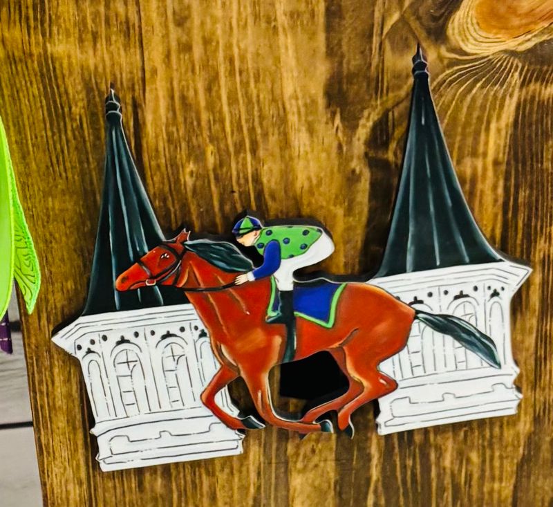 Derby Jockey on Horse with Spires Insert