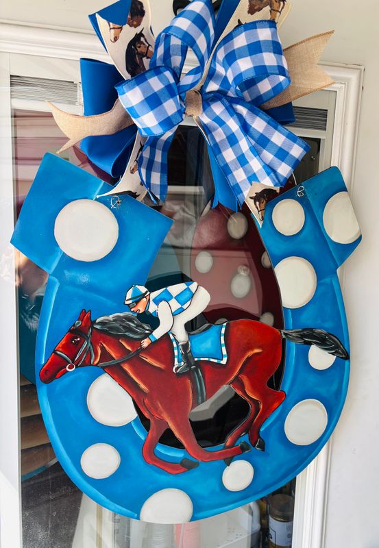 Derby Horseshoe w/ Horse &amp; Jockey Door Hanger