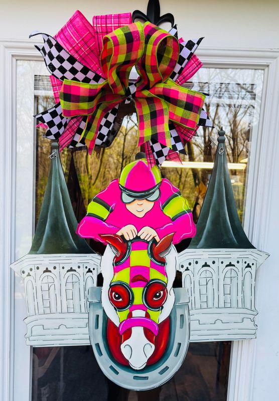 Derby “Down the Stretch&quot; Front Facing Jockey with Spires Door Hanger