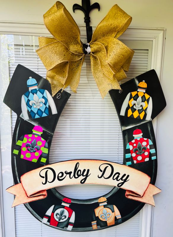 Derby Day Horseshoe with Silks Door Hanger