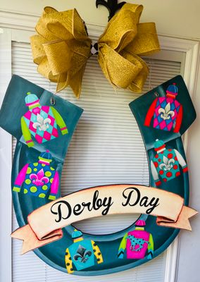 Derby Day Horseshoe with Silks Door Hanger