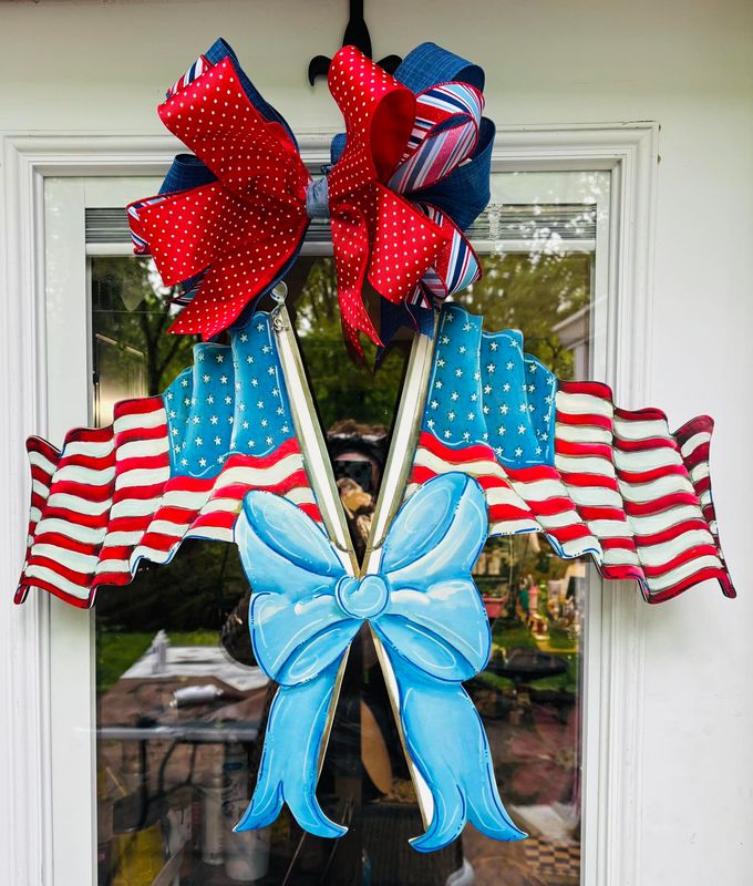 4th of July Double Flag Door Hanger-Printed