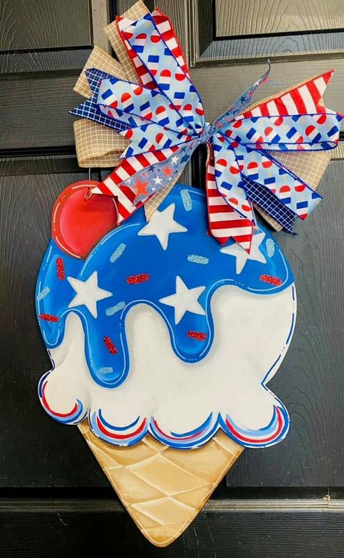 4th of July/Patriotic All American Ice Cream Cone Door Hanger