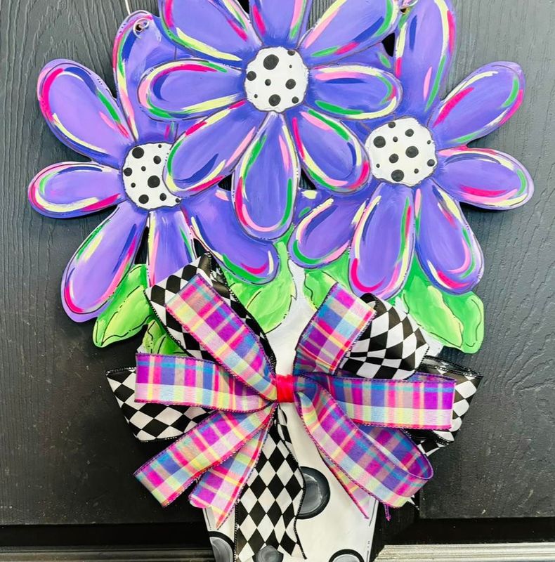 Spring/Summer Three Flower Pot-Colorful Door Hanger