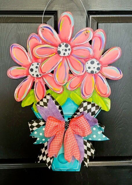 Spring/Summer Three Flower Pot-Colorful Door Hanger