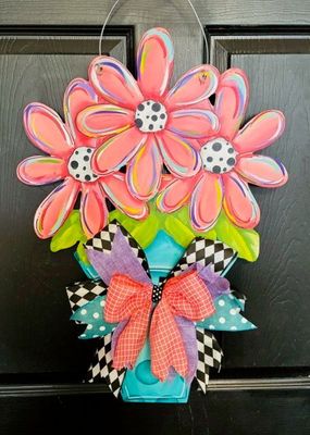 Spring/Summer Three Flower Pot-Colorful Door Hanger