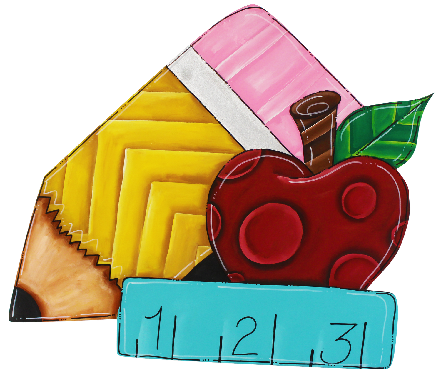 School Pencil, Apple, and Ruler Insert/Sitter