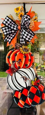 Fall Three Tiered Pumpkins-Black and White Door Hanger