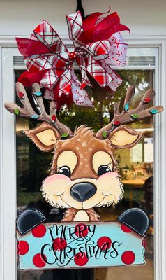 Christmas Reindeer with Sign Doorhanger