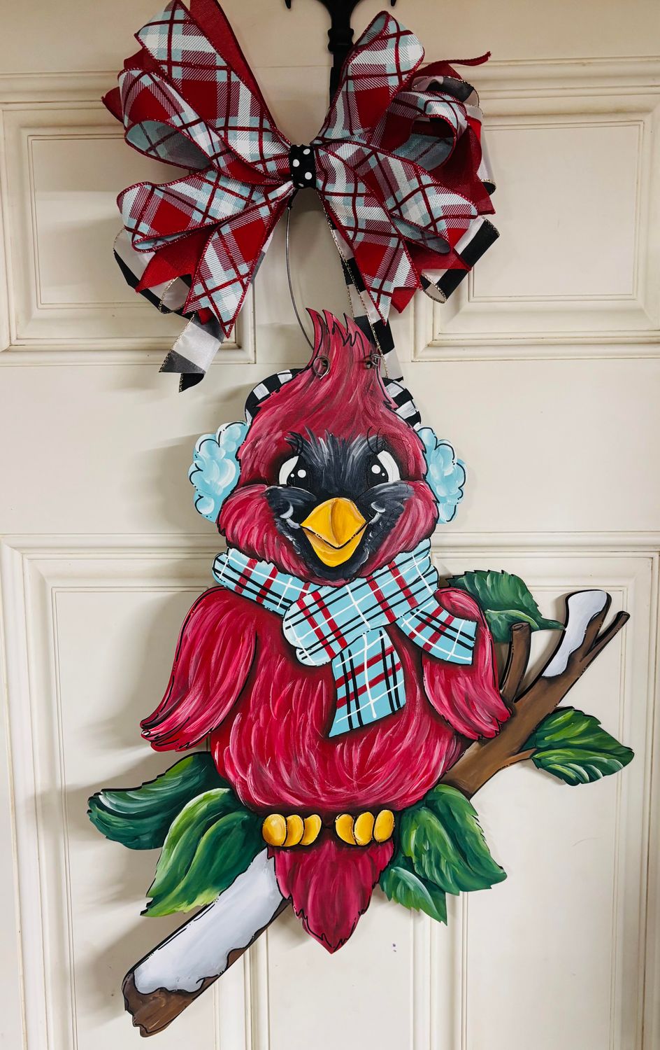Christmas/Winter Cardinal on a Branch Door Hanger