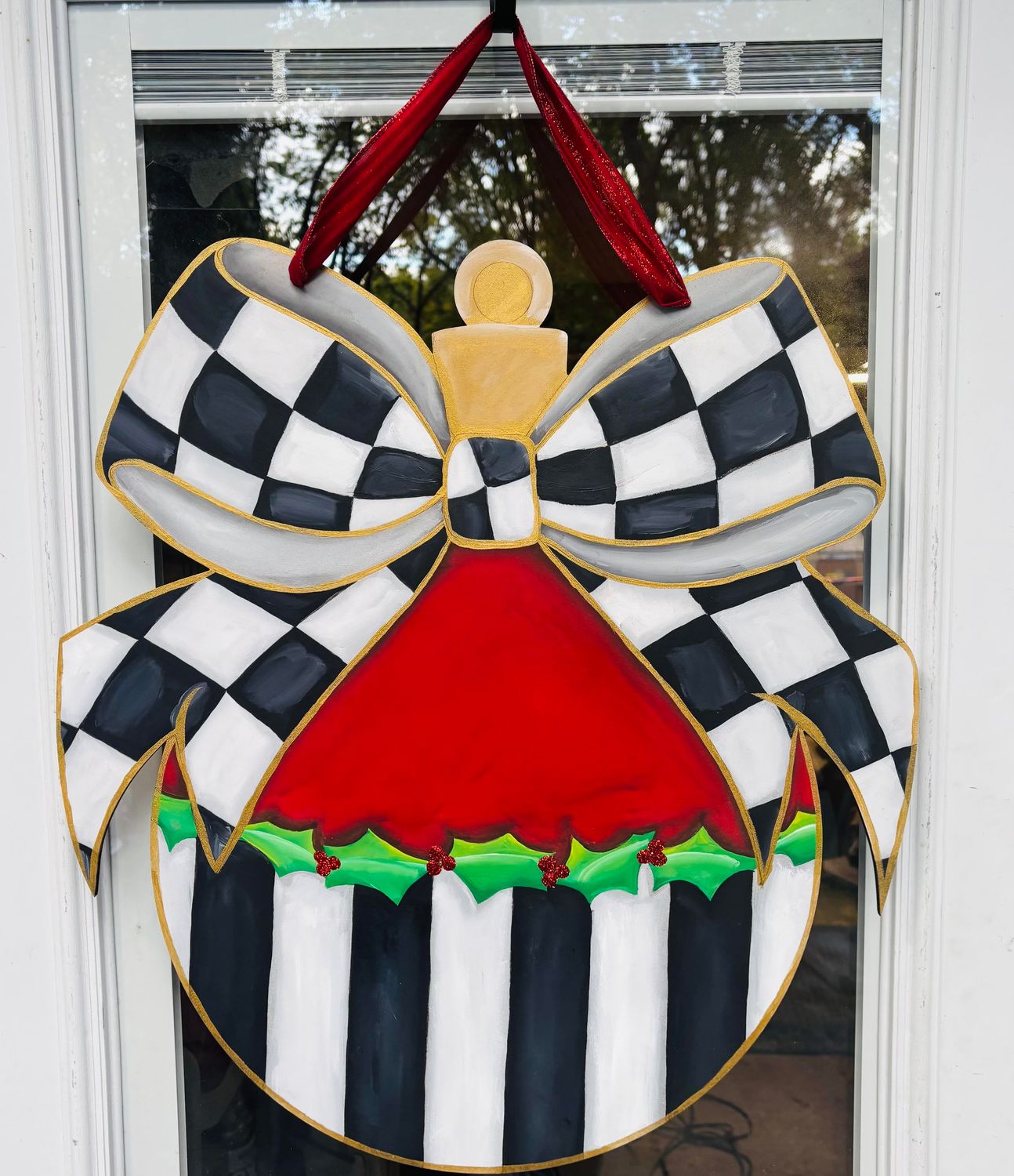 Christmas--Ornament with Bow Door Hanger