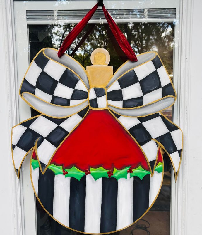 Christmas--Ornament with Bow Door Hanger