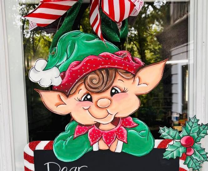 Christmas Elf with Sign Door Hanger