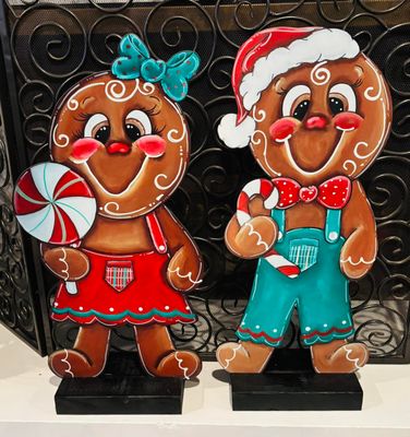 Christmas Gingerbread Couple Door Hangers/Stands