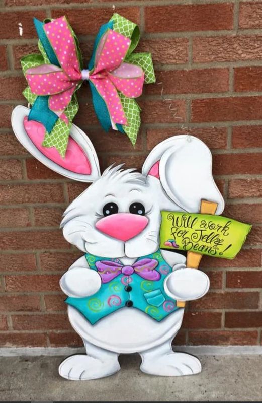 Easter Bunny with Sign Door Hanger