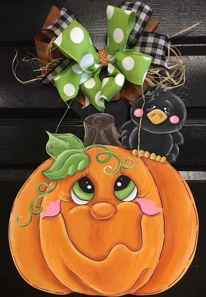 Fall Pumpkin w/ crow Door Hanger