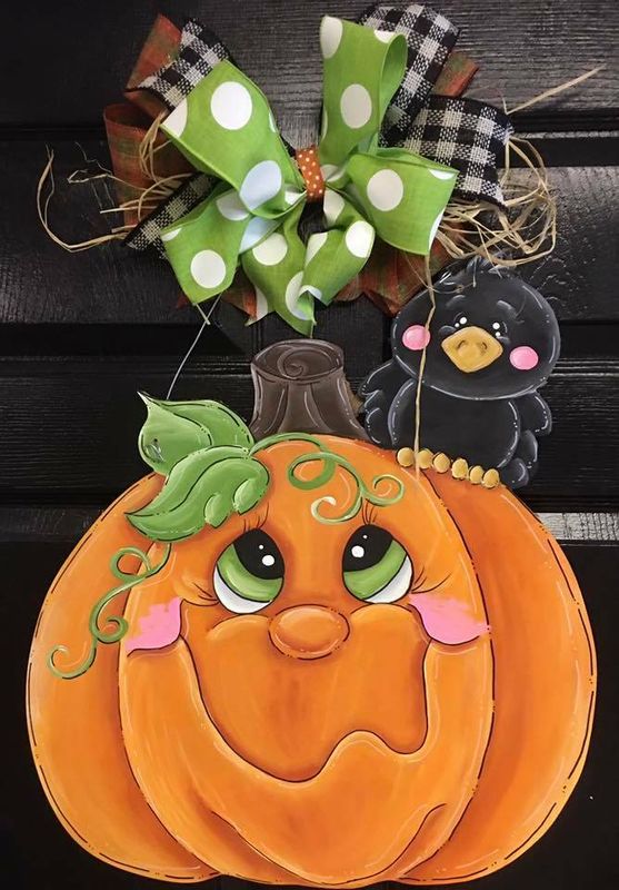 Fall Pumpkin w/ crow Door Hanger