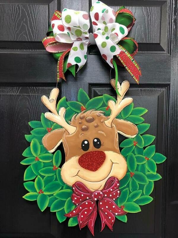 Christmas Reindeer in a Wreath Doorhanger Christmas Reindeer in a Wreath Doorhanger