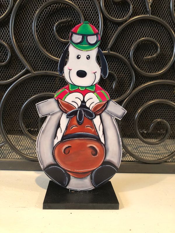 Derby Dog Jockey on Horse in Horseshoe Insert/Sitter